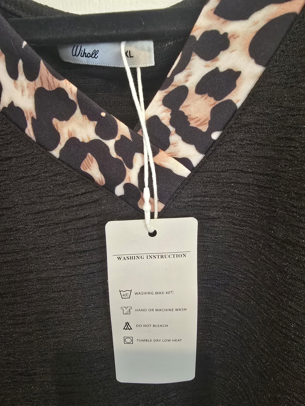 Women's Black Sweater with Pink Leopard Trim
